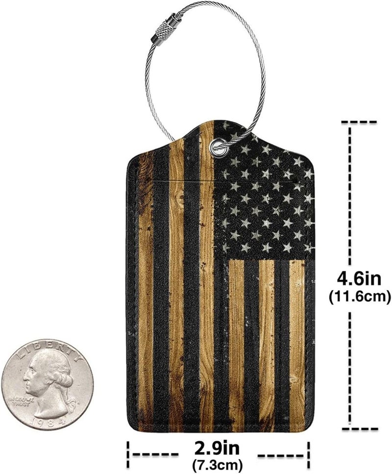 GACCAP 2 Pack Luggage Tags for Suitcase, Privacy Cover ID Label with Stainless Steel and Address Card for Travel Bag Backpack Cruise Ship Essentials Tag Women Men - Wood American Flag - Image 4